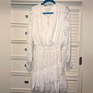 NWT Lilly Pulitzer White Christiana Long Sleeve Poly Crepe Swirl Dress Sz 14